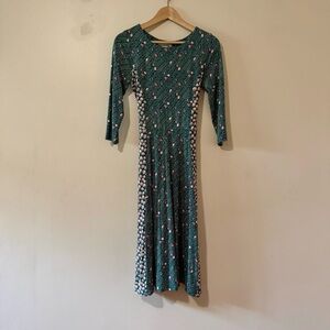 Boden Floral Midi Dress Long Sleeve Green Tie Waist - Size 4
